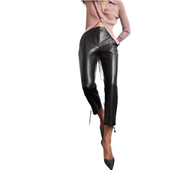 Aritzia Babaton Command Crop Pants Black Vegan Leather Size 4 - Picture 2 of 7